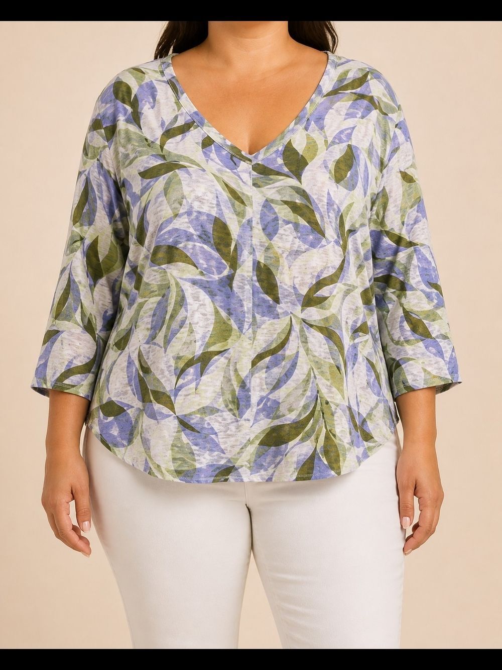 Nicole Miller New York 100% Linen Floral Leaf Print Tunic Top 3X Purple Green